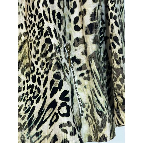 Chico's White Animal Print 100% Linen Zipper Pockets Moto Open Blazer Size 2 - Picture 4 of 11